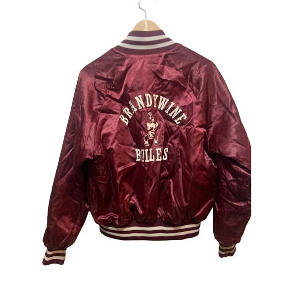 vintage satin bomber jacket 'Brandywine Bullets' red maroon Majestic brand sz M - Picture 1 of 8